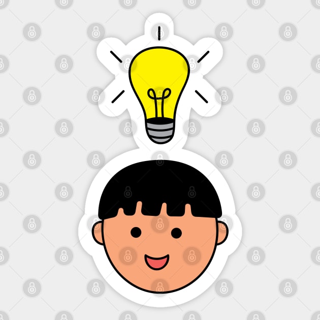 cute kid with lightbulb idea Sticker by wordspotrayal